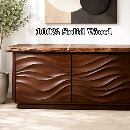 Solid Wood Console Table with Carved Wave Doors – Modern Sculptural Entryway Cabinet - view 9 of 9