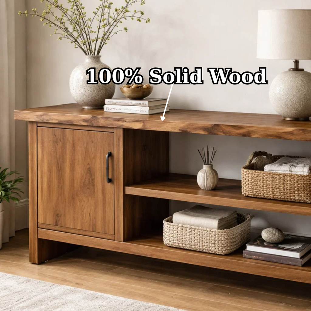 Solid Wood Console Table with Storage Shelf – Modern Entryway Cabinet with Door - view 7 of 9