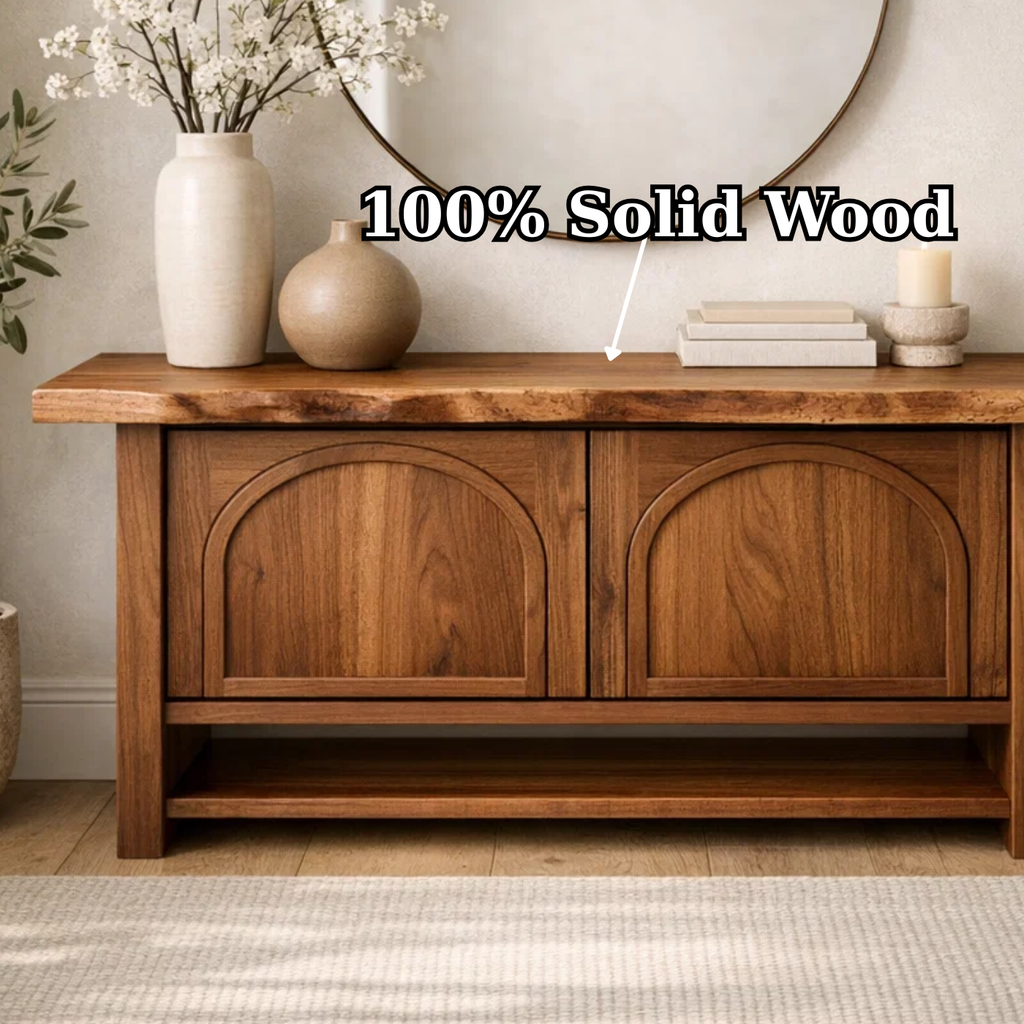 Solid Wood Console Cabinet – Rustic Entryway Storage Table with Arched Doors - view 9 of 9