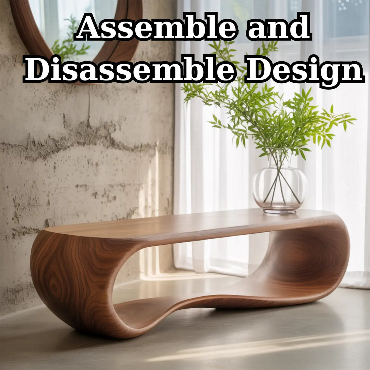 Handcrafted Solid Wood Bench – Sculptural Modern Walnut Wave Table - view 5 of 5