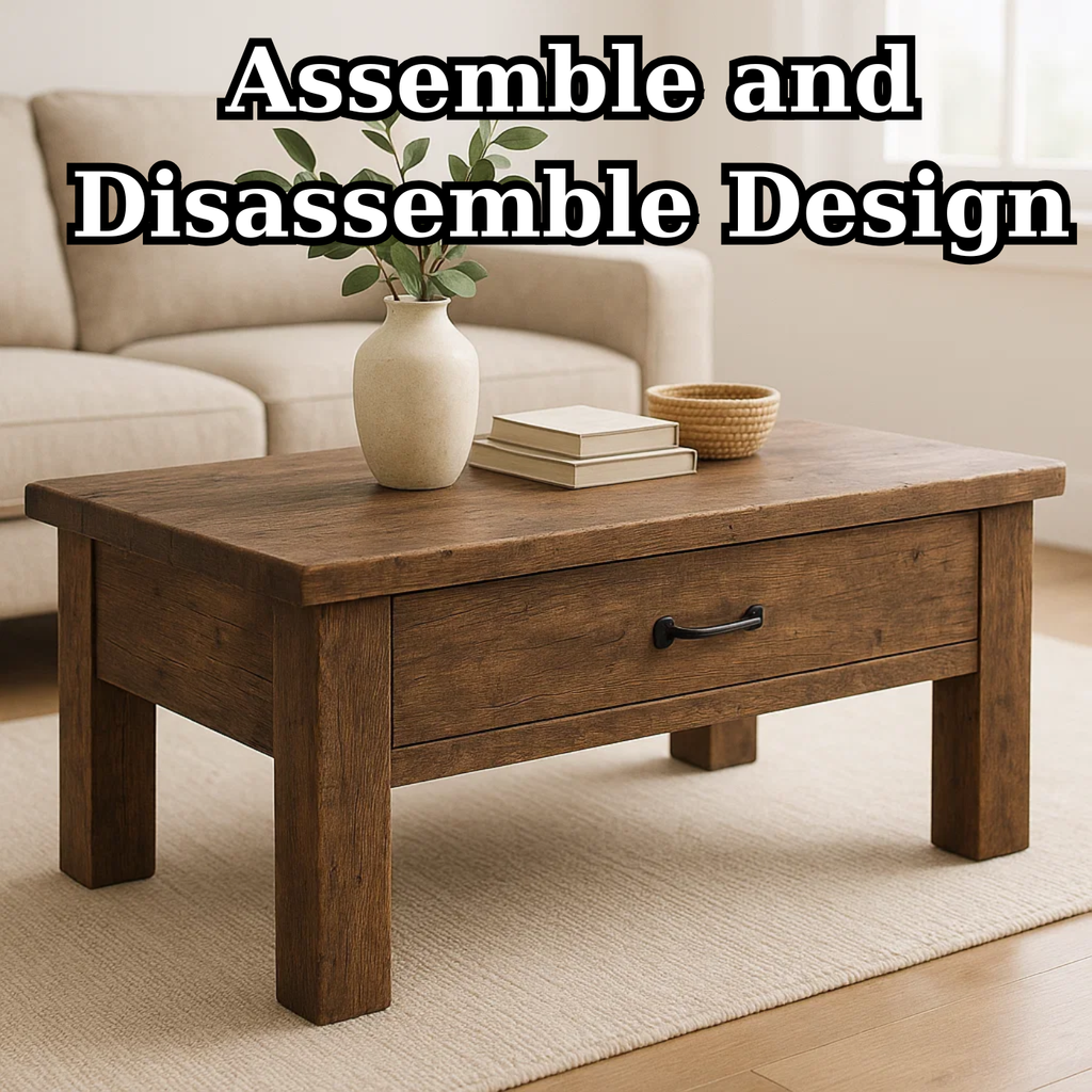 Handcrafted Solid Wood Coffee Table – Rustic Modern Storage with Single Drawer - view 5 of 6