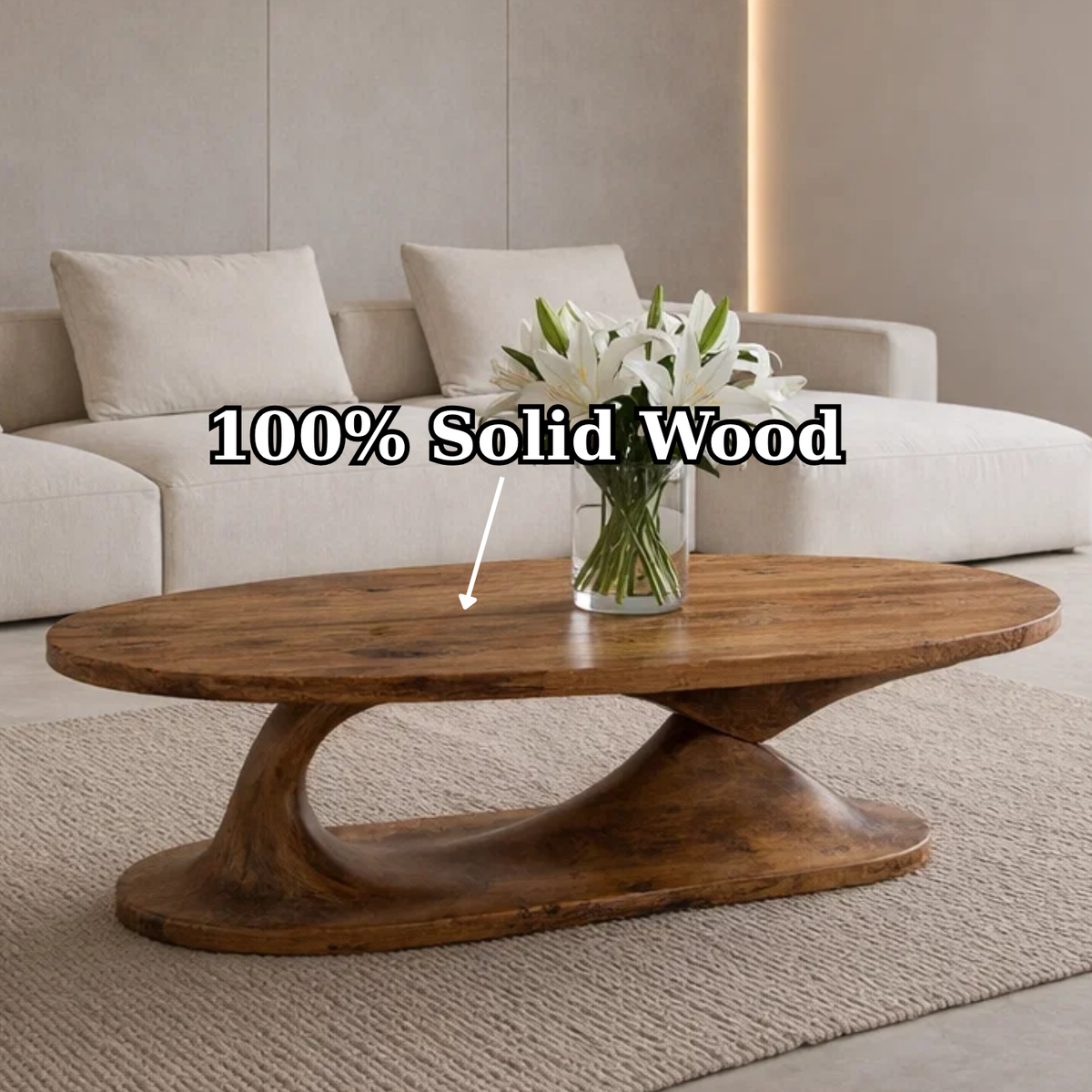 Handcrafted Sculptural Solid Wood Coffee Table, Unique Organic Minimalist Center Table - view 9 of 9
