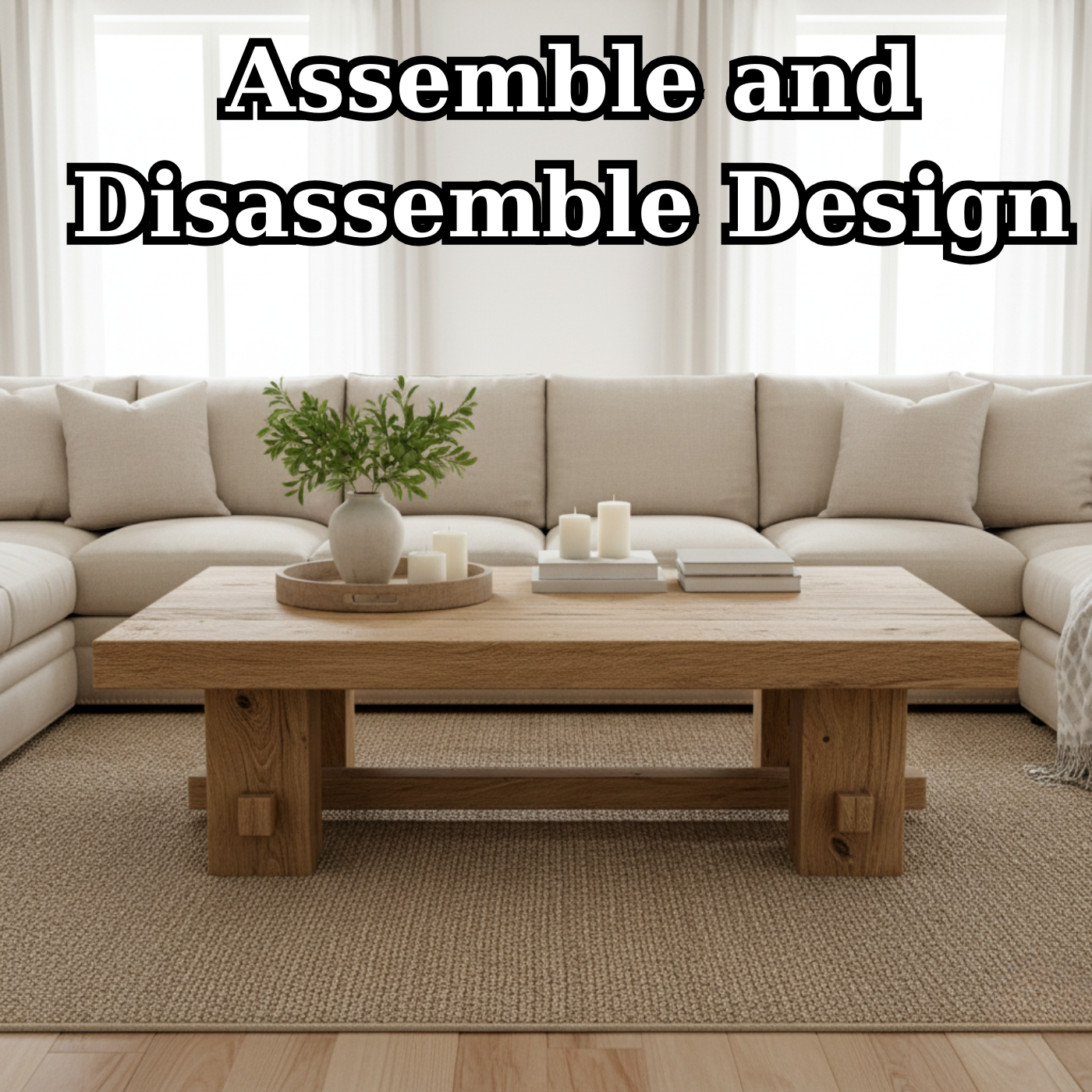 Handcrafted Solid Wood Coffee Table – Rustic Farmhouse Block Design for Living Room - view 5 of 6