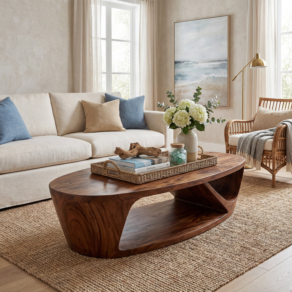 Sculptural Oval Coffee Table With Open Shelf Base - view 3 of 8