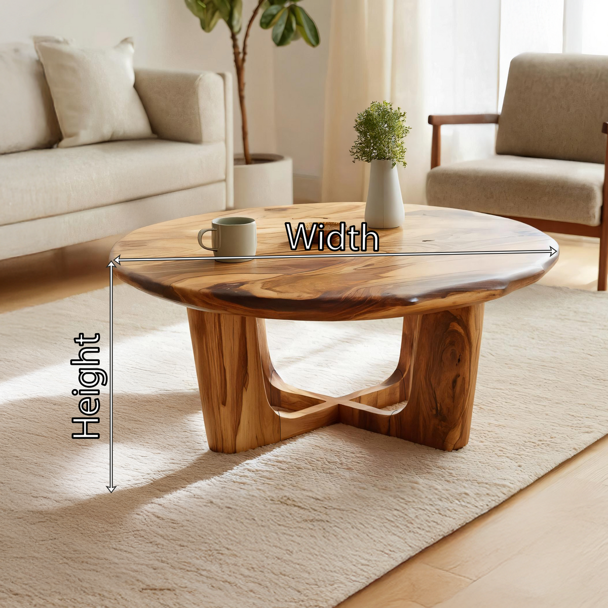 Round Live Edge Coffee Table with Open Cross Base Design - view 7 of 7