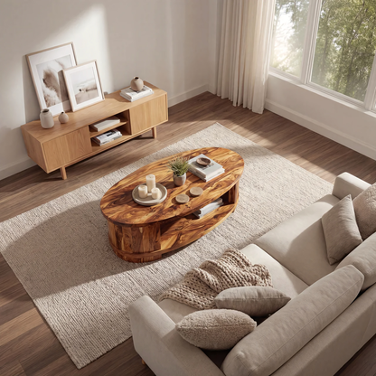 Oval Coffee Table with Curved Frame and Open Storage Shelf - view 5 of 7