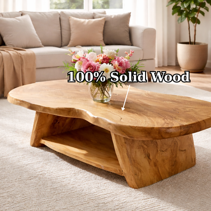 Organic Solid Wood Coffee Table with Sculpted Base in Light Natural Oak - view 5 of 9