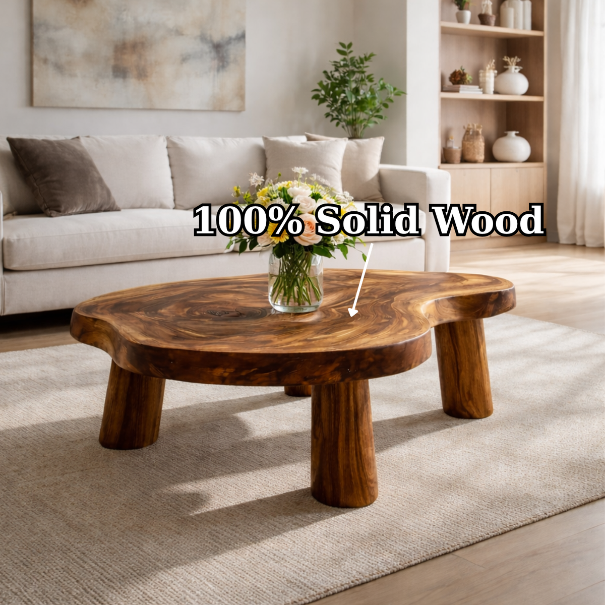Live Edge Solid Wood Coffee Table with Chunky Legs in Warm Walnut Finish - view 9 of 9