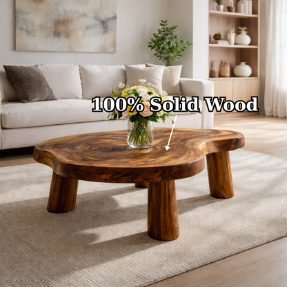 Live Edge Solid Wood Coffee Table with Chunky Legs in Warm Walnut Finish - view 9 of 9