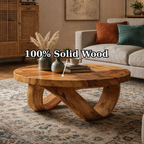 Round Solid Wood Coffee Table with Sculptural Curved Base in Warm Walnut Tone - view 9 of 9