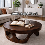 Round Solid Wood Coffee Table with Sculptural Base and Rich Walnut Finish - view 9 of 9