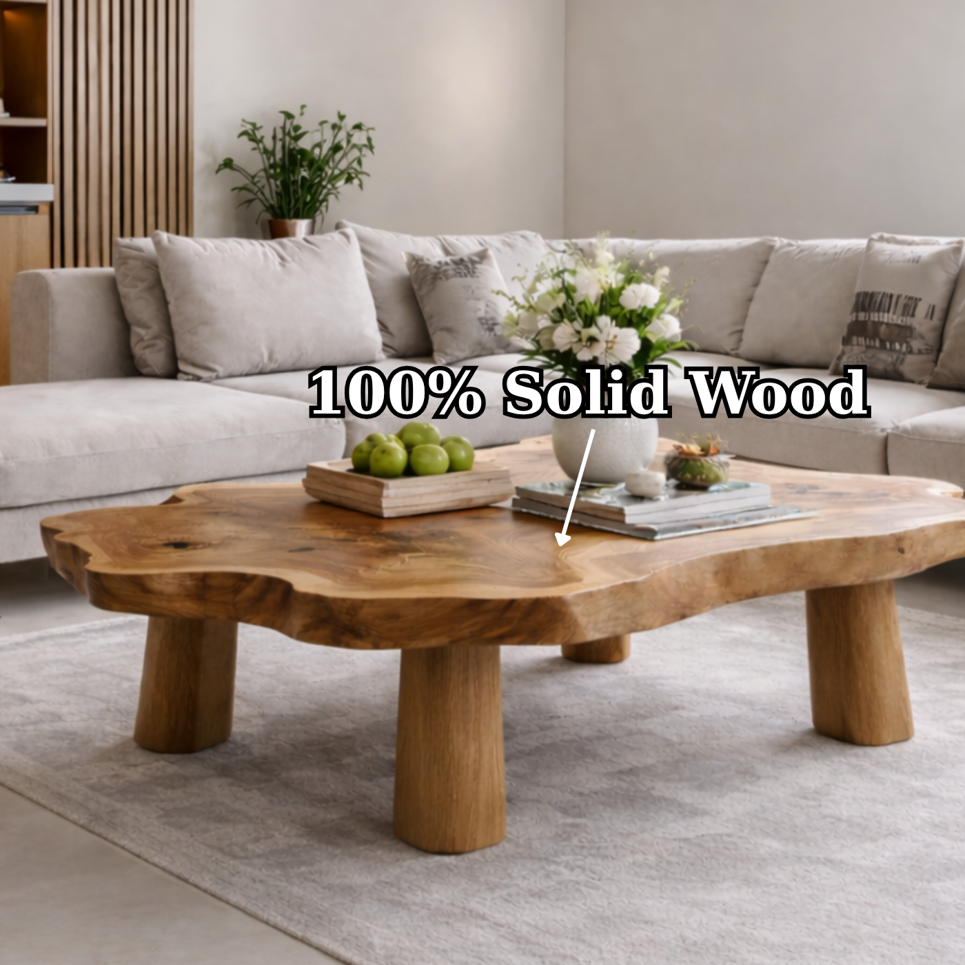 Solid Wood Live Edge Coffee Table with Chunky Legs Rustic Organic Design - view 9 of 9