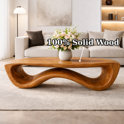 Organic Solid Wood Coffee Table with Sculptural Wave Base and Natural Finish - view 9 of 9