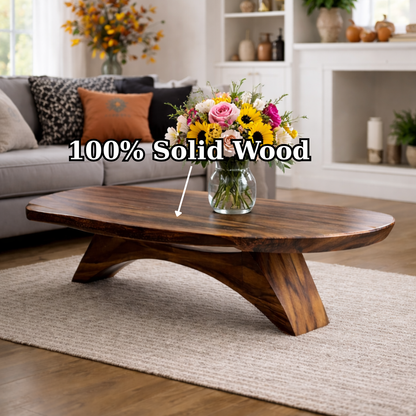 Solid Wood Coffee Table with Sculptural Base and Organic Live Edge Design - view 9 of 9