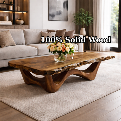 Live Edge Solid Wood Coffee Table with Sculptural Base and Natural Grain - view 9 of 9
