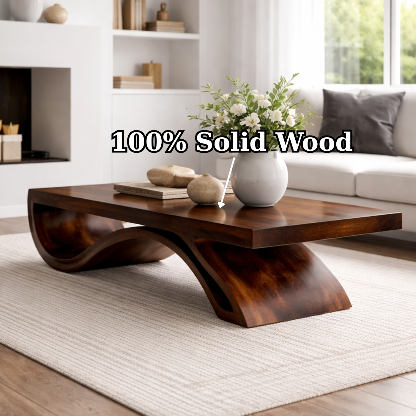 Solid Wood Coffee Table with Sculptural Base and Thick Slab Top - view 9 of 9