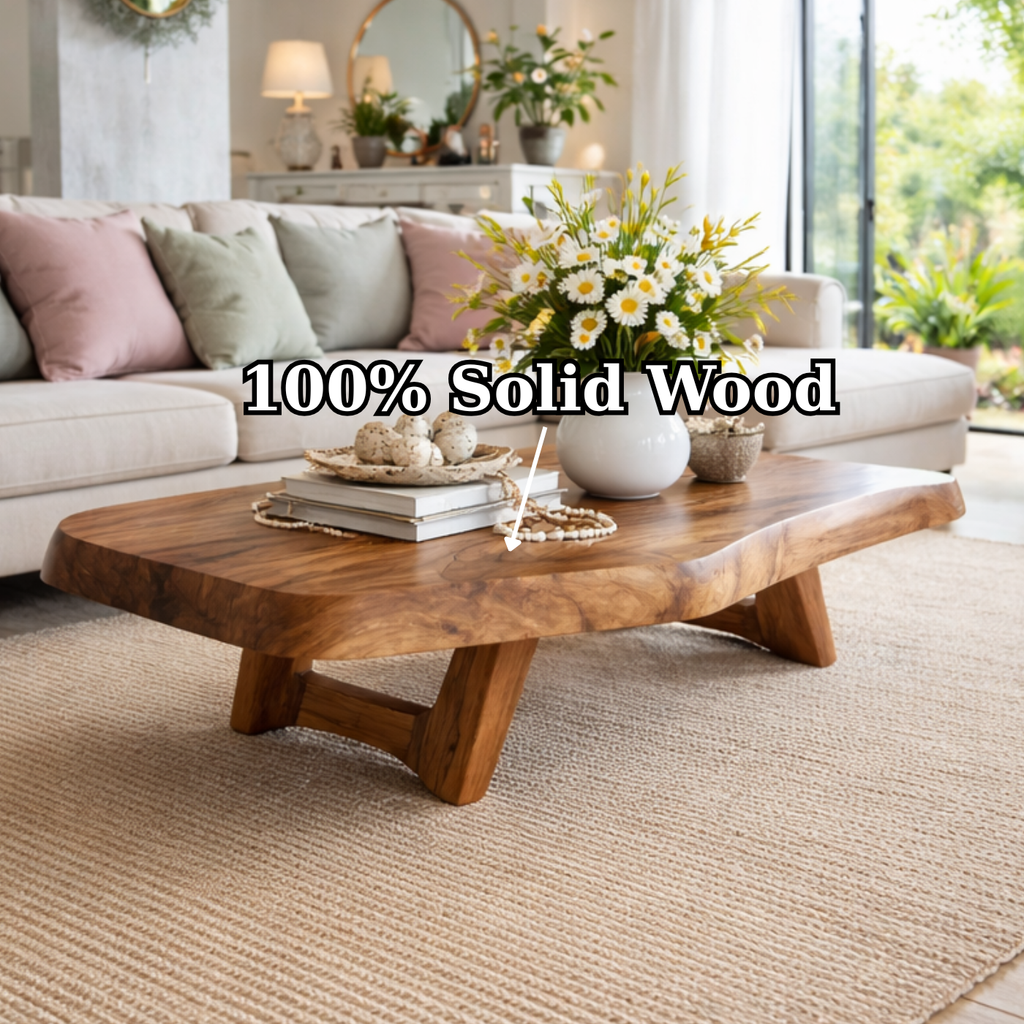 Solid Wood Coffee Table with Live Edge Top and Sculptural Base - view 9 of 9