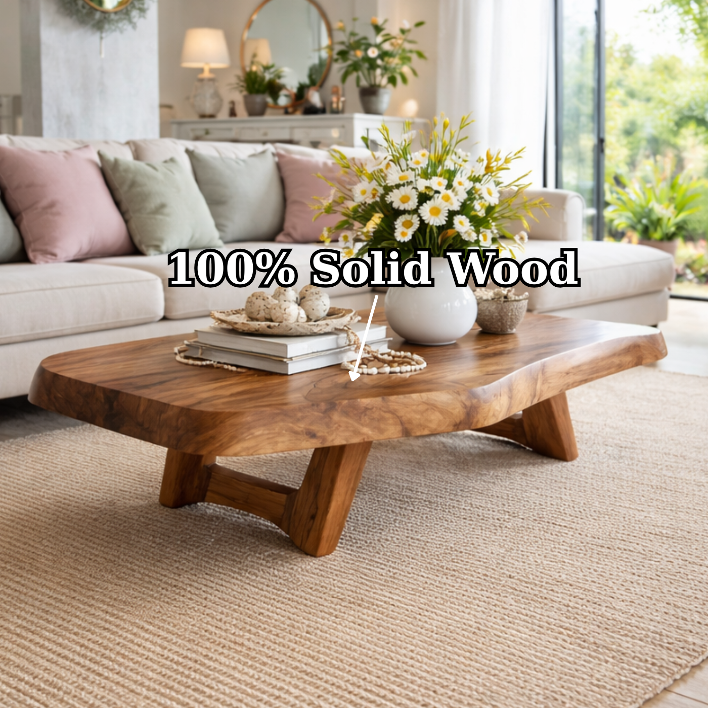 Solid Wood Coffee Table with Live Edge Top and Sculptural Base - view 9 of 9