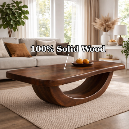 Solid Wood Coffee Table with Curved Sculptural Base and Thick Slab Top - view 9 of 9