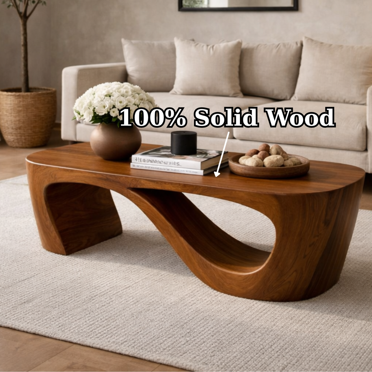 Solid Wood Coffee Table with Sculptural Curved Base and Organic Minimal Design - view 8 of 8