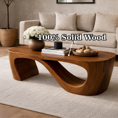 Solid Wood Coffee Table with Sculptural Curved Base and Organic Minimal Design - view 8 of 8