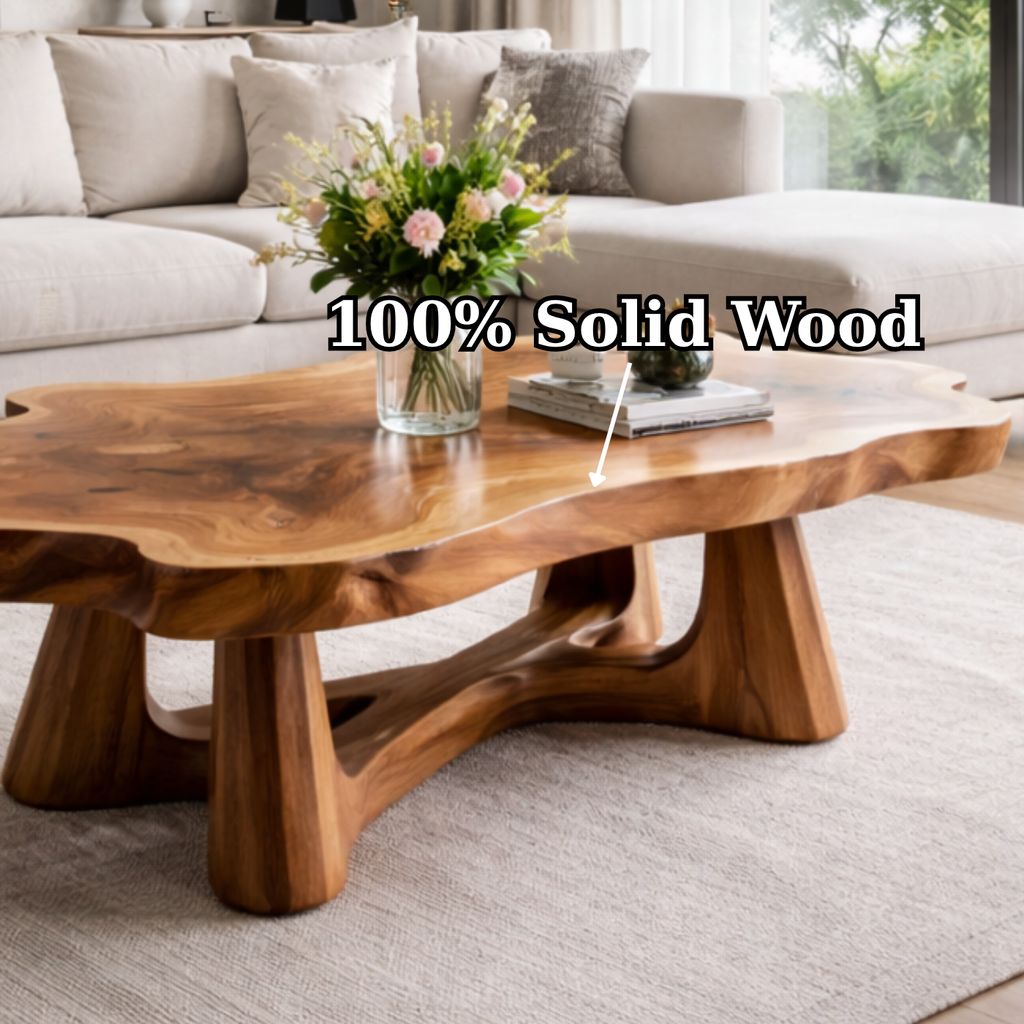 Solid Wood Live Edge Coffee Table with Sculptural Base and Organic Curved Design - view 9 of 9