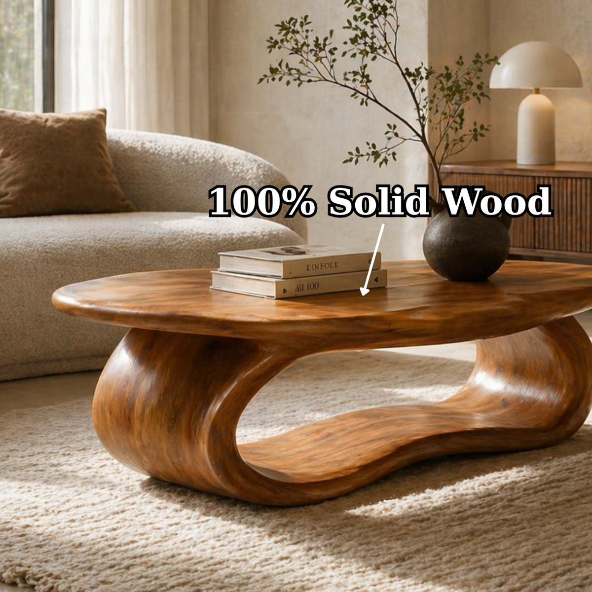 Solid Wood Coffee Table with Sculptural Loop Base and Organic Top - view 9 of 9
