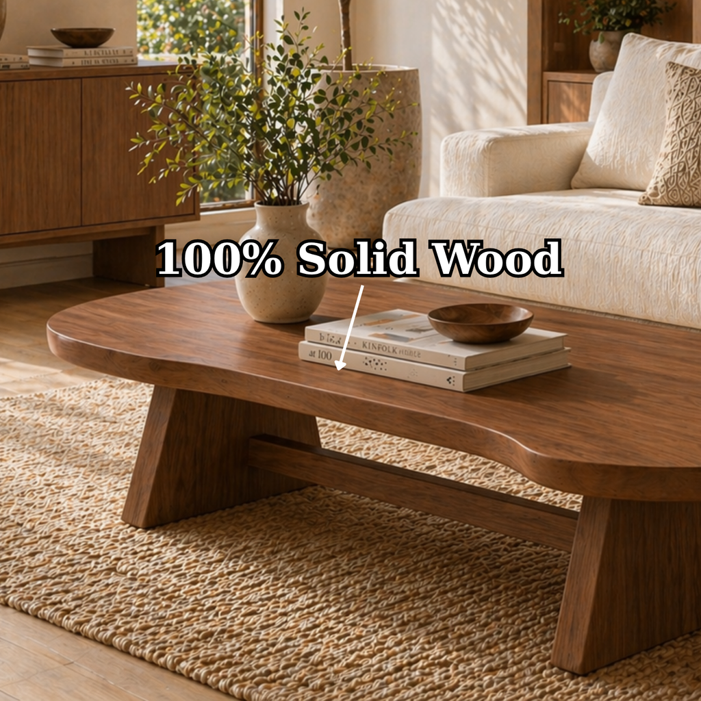 Solid Wood Coffee Table with Organic Oval Top and Angled Base - view 9 of 9