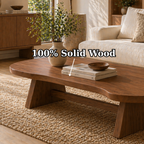 Solid Wood Coffee Table with Organic Oval Top and Angled Base - view 9 of 9