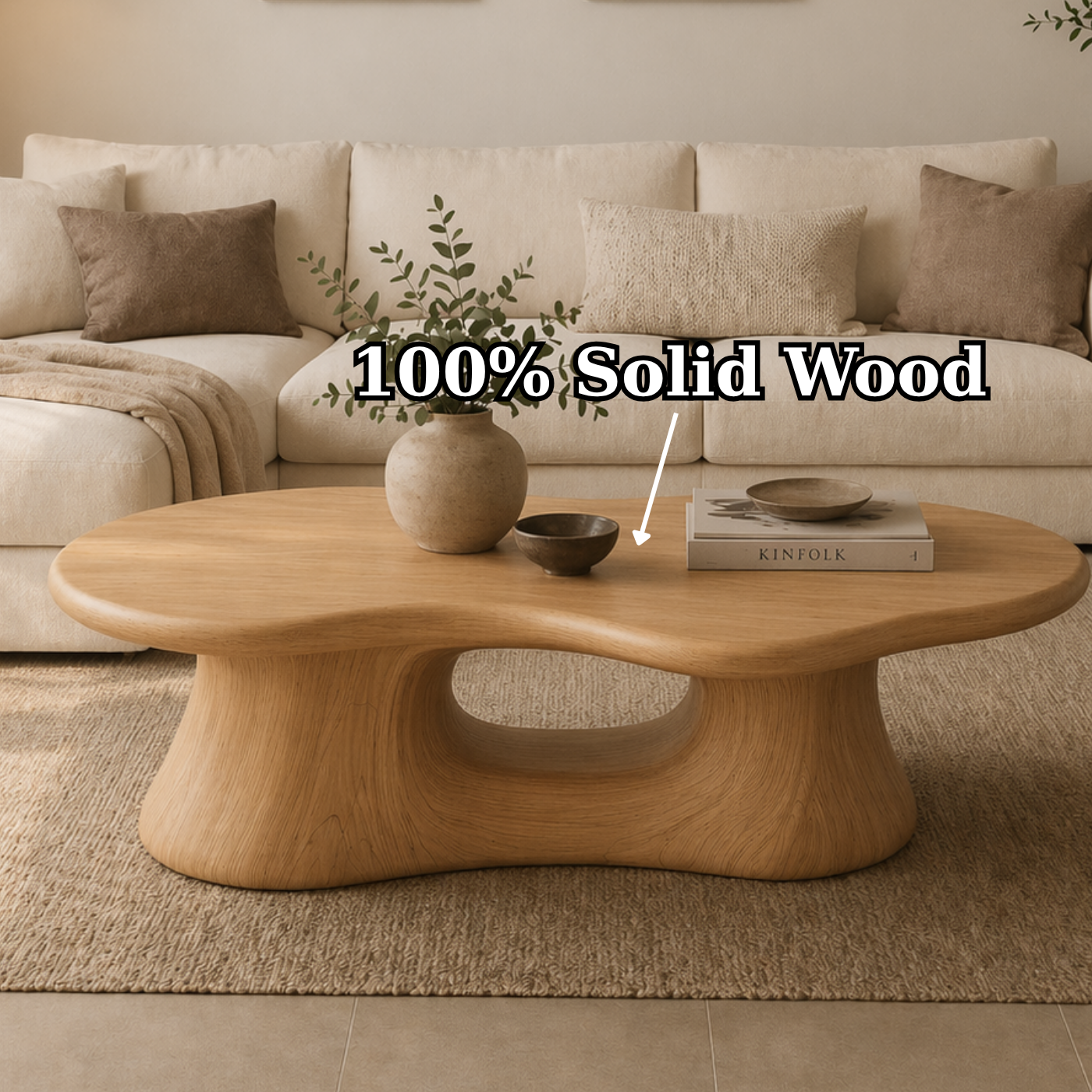 Solid Wood Coffee Table with Sculpted Base and Organic Top - view 9 of 9