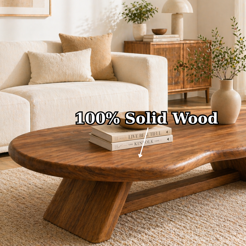 Solid Wood Coffee Table with Organic Oval Top and Angled Base - view 9 of 9