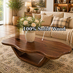 Solid Wood Coffee Table with Organic Curved Top and Sculptural Base - view 9 of 9