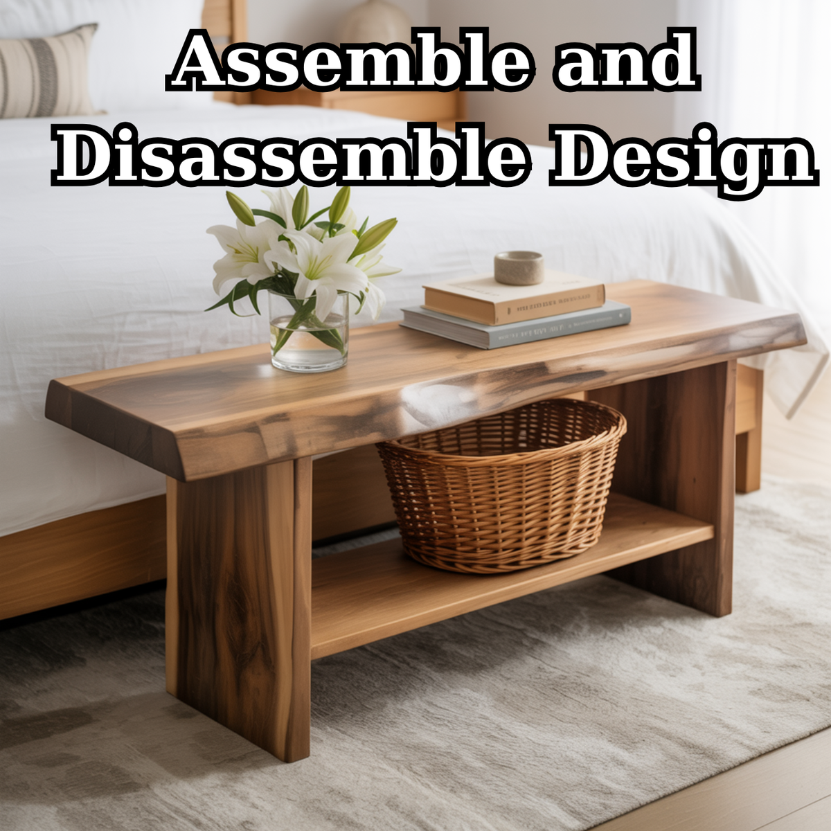 Handcrafted Solid Wood Bench – Live Edge Seating & Bedroom Storage - view 5 of 6