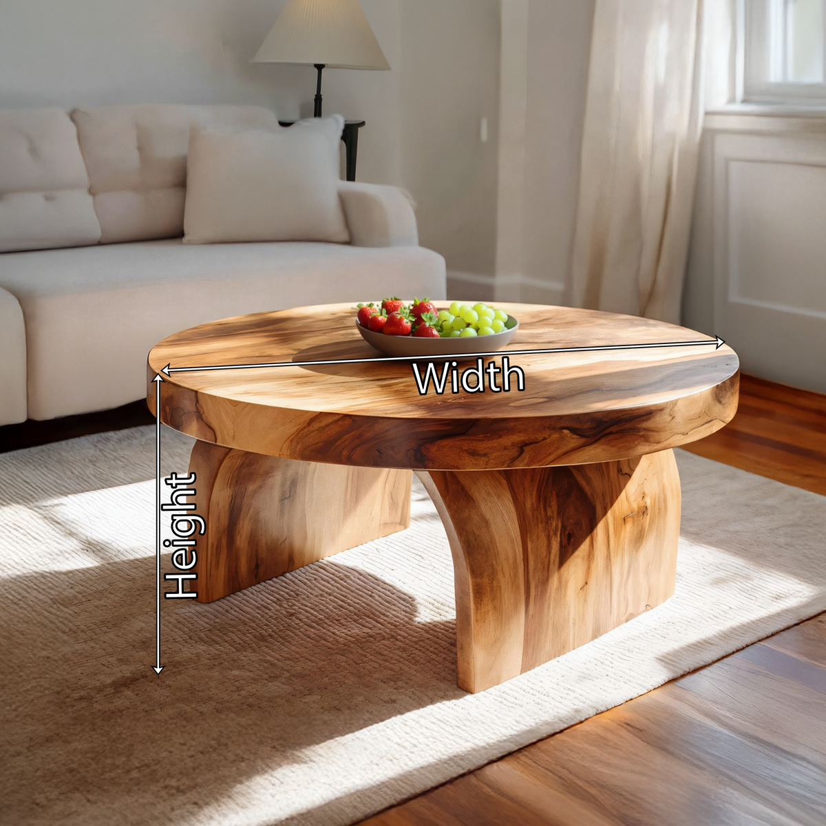 Round Solid Wood Coffee Table with Sculptural Block Base - view 7 of 7