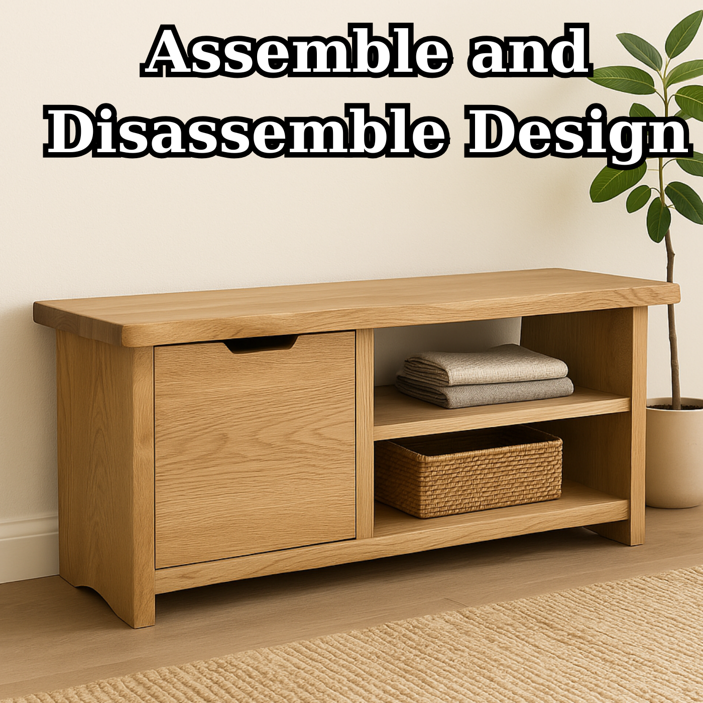 Handcrafted Solid Wood Bench – Oak Entryway Storage Bench & Cabinet - view 4 of 5