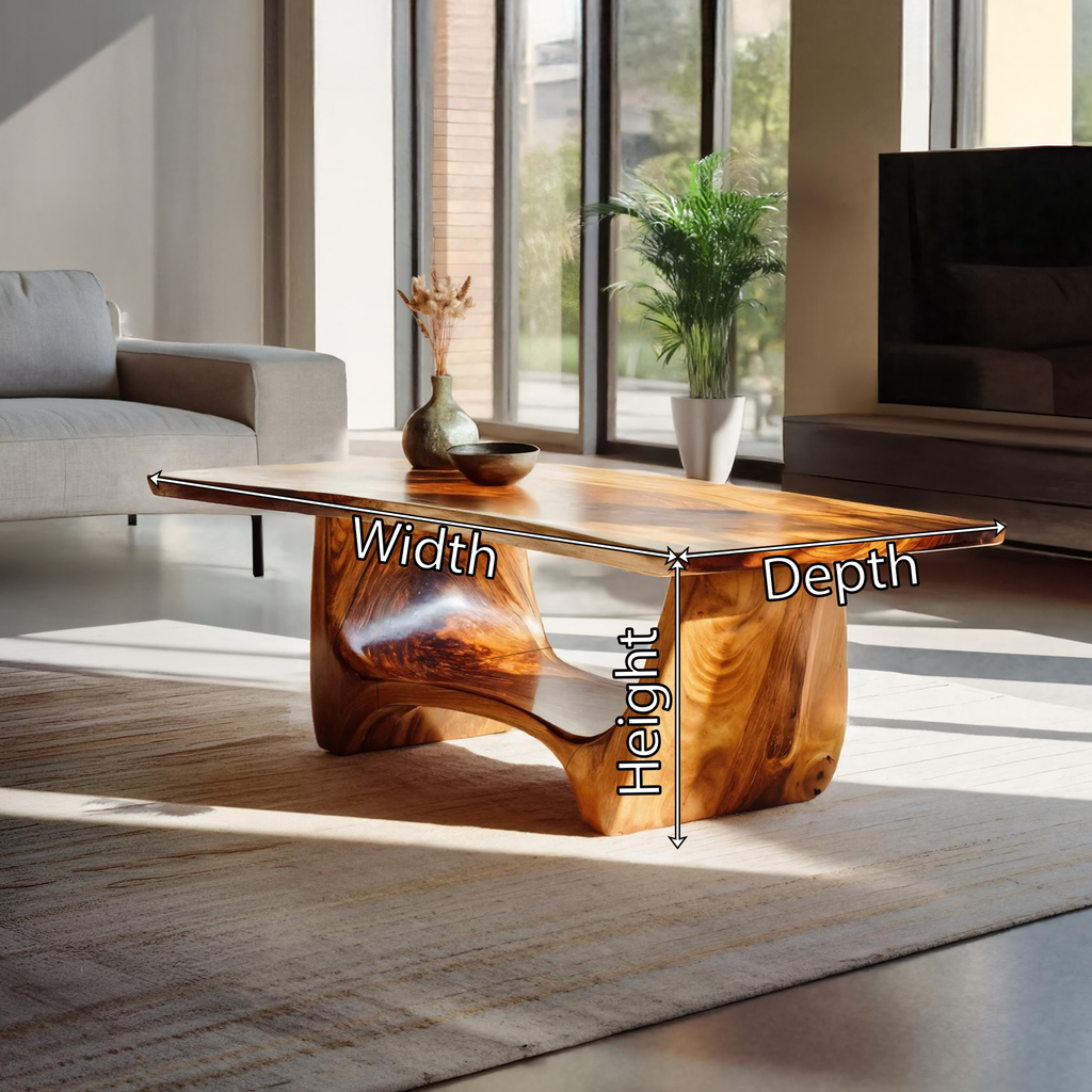 Sculptural Solid Wood Coffee Table with Flow Carved Base - view 7 of 7