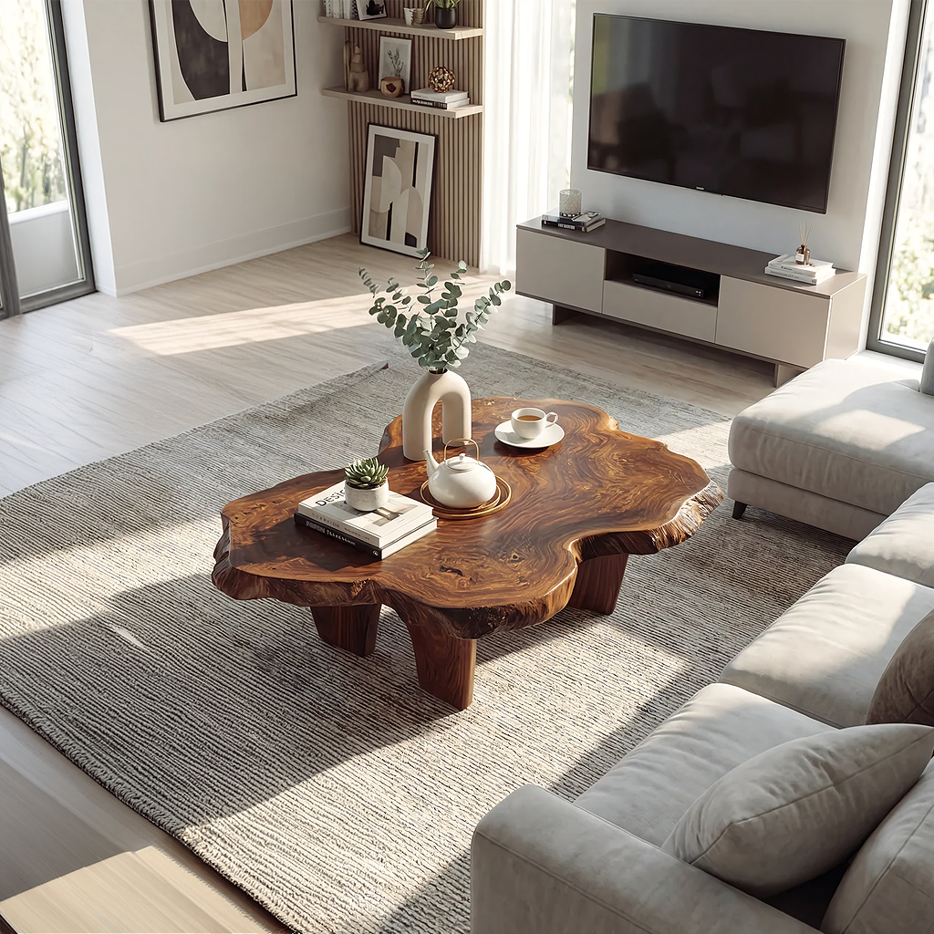 Organic Live Edge Coffee Table with Sculptural Low Profile Base - view 6 of 7