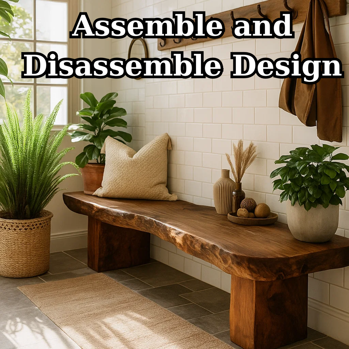 Handcrafted Solid Wood Bench – Rustic Live-Edge Slab Entryway Seating - view 5 of 5