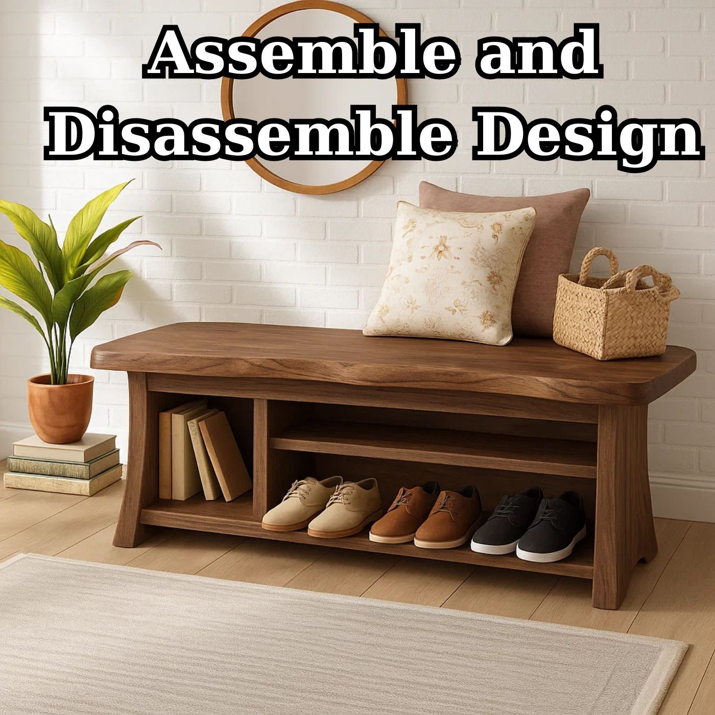 Handcrafted Solid Wood Walnut Bench – Organic Design with Integrated Shelving - view 6 of 6