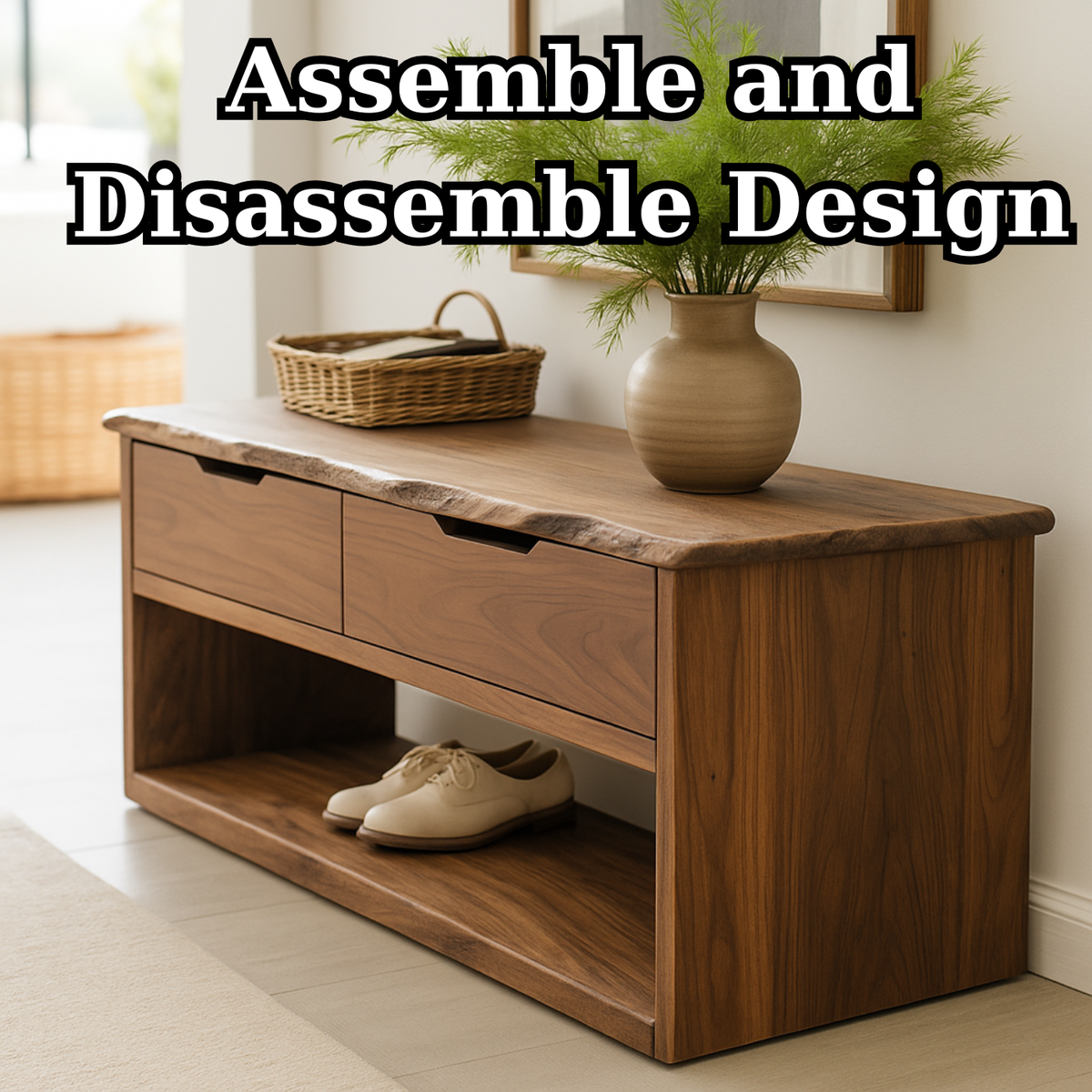 Handcrafted Solid Wood Bench – Live-Edge Entryway Bench with Drawers - view 5 of 5