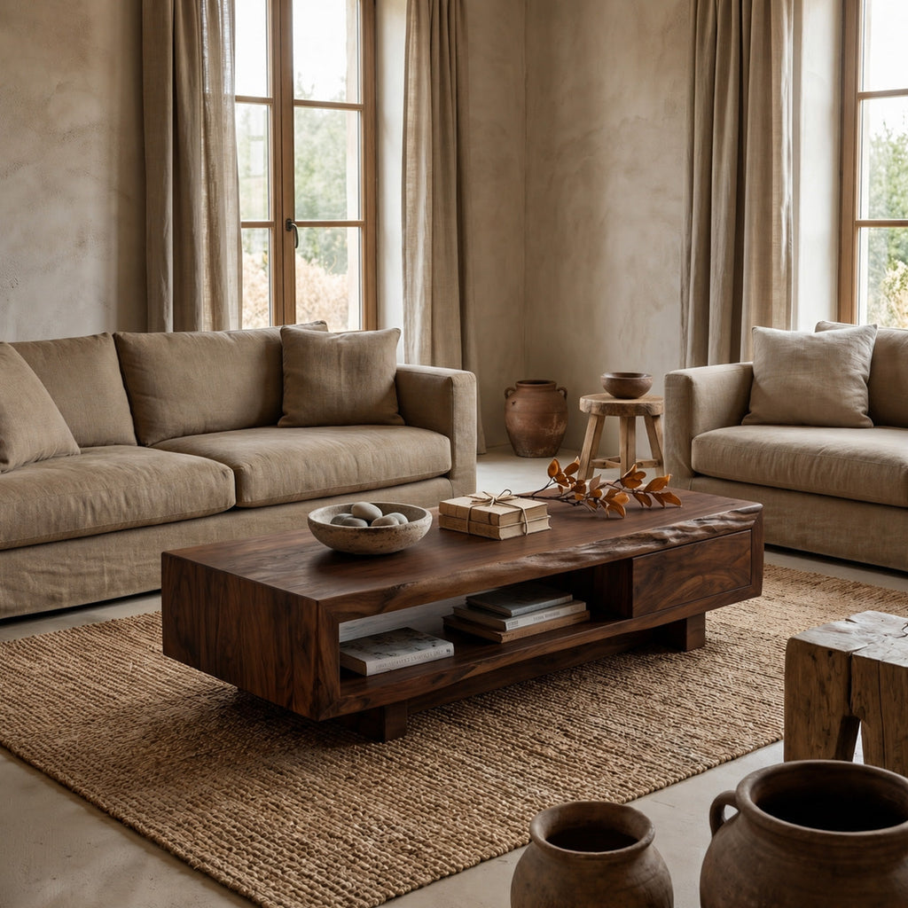 Live Edge Storage Coffee Table With Dual Drawer Design - view 3 of 8