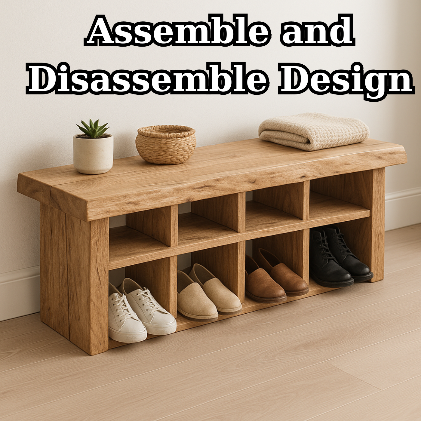 Handcrafted Solid Wood Bench with Shoe Compartments – Modern Rustic Hallway Storage - view 6 of 6