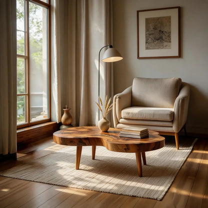 Freeform Natural Wood Coffee Table with Smooth Contoured Edge - view 4 of 7