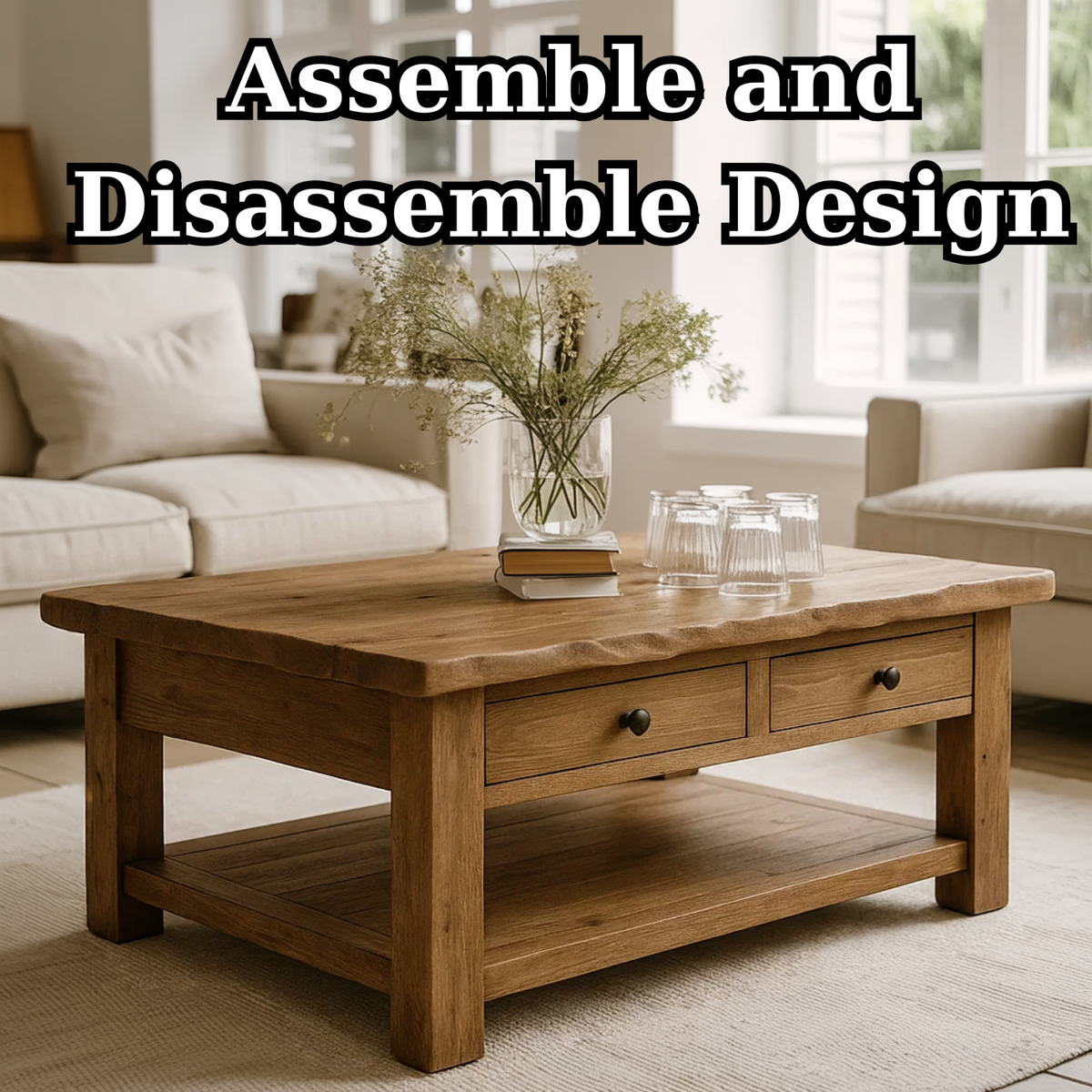 Handcrafted Solid Wood Coffee Table – Natural Slab Top with Two-Drawer Design - view 6 of 6