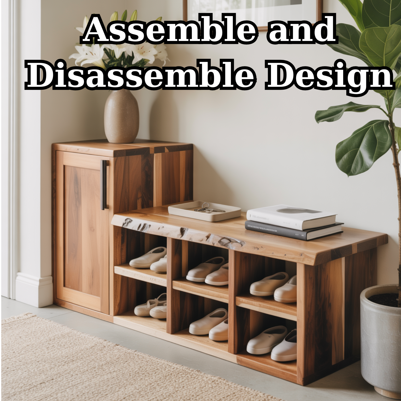 Handcrafted Solid Wood Bench - Live-Edge Entryway Shoe Storage Cabinet - view 5 of 5