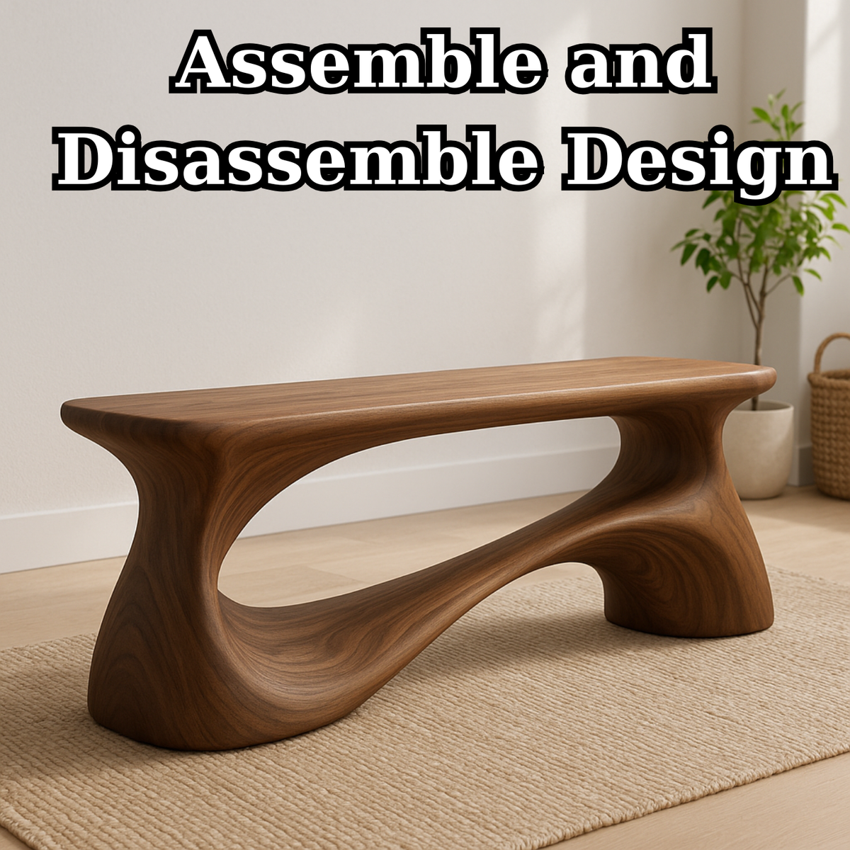 Handcrafted Solid Wood Bench – Unique Organic Curvature Art Piece - view 6 of 6