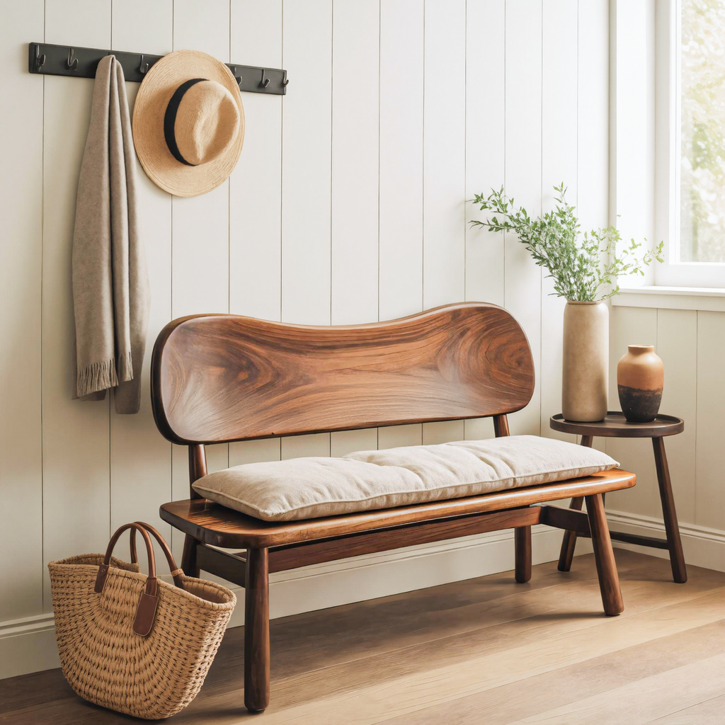Modern Bench With Curved Backrest For Bedroom - view 1 of 8