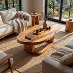 Solid Wood Oval Coffee Table handcrafted Natural Wood Living Room Table with Sculptural Base - view 2 of 7