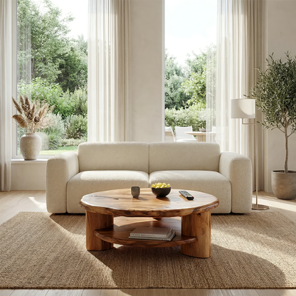 Round Solid Wood Coffee Table with Shelf Handcrafted Natural Wood Living Room Table - view 5 of 7
