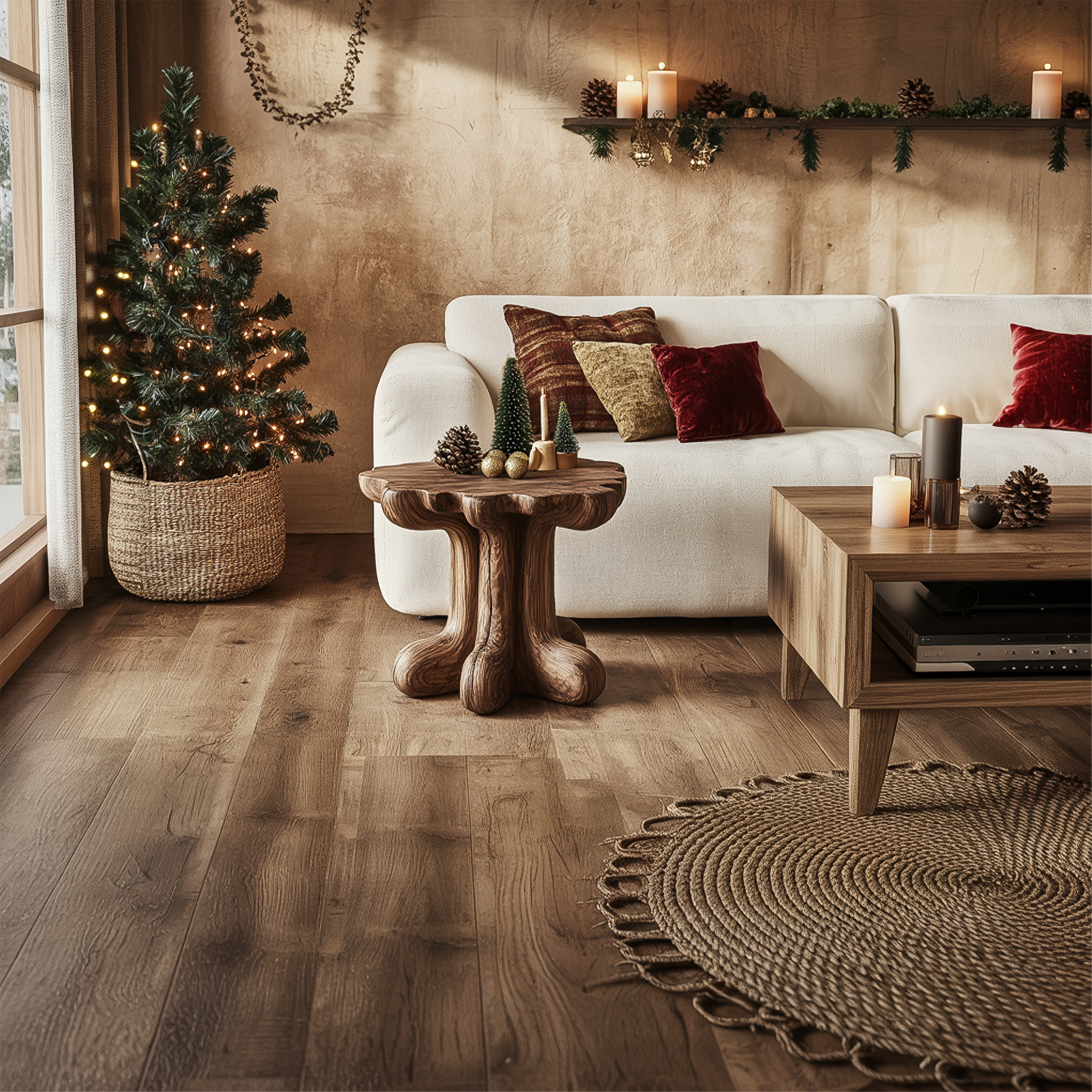 Rustic End Table Christmas Natural Living Room Display - view 2 of 8